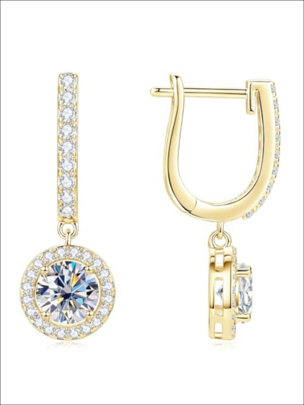 Halo Moissanite Drop Hoop Earrings 14K Gold Plated Women's Fine Jewelry